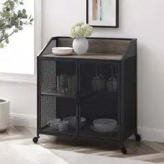 Urban Industrial Metal Mesh Bar Cart with Wheels - Saracina Home