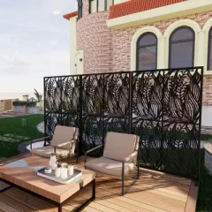 Lirago Black Weatherproof Multi-functional Outdoor Screen-Laser-Cut Galvanized Steel Panel 74"Hx47.2"Wx15.74"D