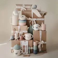 Mushie Deluxe Feeding Kit (Vanilla Confetti / Cambridge Blue)