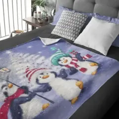 Dawhud Direct 50" x 60" Christmas Penguin Fleece Throw Blanket for Kids and Adults