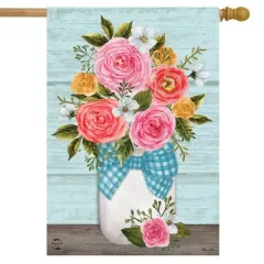 Rose Jar Spring House Flag Rustic Floral 28" x 40" Briarwood Lane