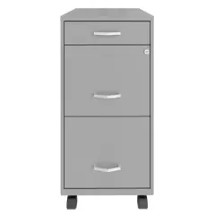 Space Solutions 18 Inch Wide Metal Mobile Organizer File Cabinet for Office Supplies & Hanging File Folders w/ Pencil Drawer & 3 File Drawers, Silver