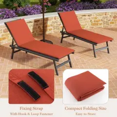 Costway 1/2 PCS Outdoor Chaise Lounge Cushion with Hook & Loop Fastener Fixing Straps Patio Orange