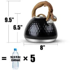 Itopfox Tea Kettle with Wood Handle, Loud Whistling Stainless Steel Teapot for Stovetops, Diamond Design, 2.7-Quart Black