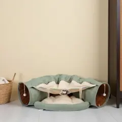 SEVOBAL Cat Tunnel Bed Combo with Teasing Ball Indoor Tunnel Tubes Toy Zipper Connection Removable Washable Mat and Scratching Ball Non-Skid Floor Mat