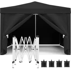 Canopy Tent 10'x10' Pop Up Canopy Tent With 4 Removable Sidewalls, Outdoor Party Canopies With 4 Weight Bags & Carry Bag For Garden Wedding Camping