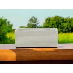 HomeRoots 9" Light Gray Rustic Cement Indoor Outdoor Rectangular Pot Planter