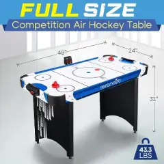 SereneLife 48" Air Hockey Table - Digital Scoreboard, Pucks & Pushers, Compact Design for Indoor Fun (Blue & Black)