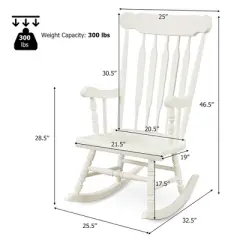 Costway Solid Wood Rocking Chair Porch Rocker Indoor Outdoor Seat Glossy Finish White\Coffee