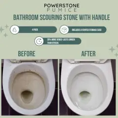 Powerstone Pumice Toilet Bowl Cleaner with Handle (4-pack) - A Solution for Hard Water Stains on Toilets, Grills, Tiles, Grout & Pools