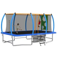 GDFStudio Bruce Outdoor/Indoor Steel Ladder Rectangle Trampoline with Enclosure