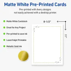 Avery 8.5" x 11" Cards, Gold Dots with Green Florals, 10 ct