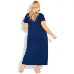 Women's Plus Size Summer Love Short Sleeve Sleep Maxi Dress - deep blue | AVENUE