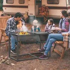 Outsunny 4-in-1 Fire Pit, BBQ Grill, Ice Bucket, Garden Table, with Cooking Grate, Log Grate & Waterproof Cover, Fireplace with Spark Screen & Poker