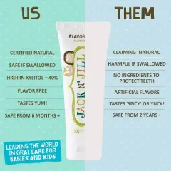 Jack N' Jill Natural Certified Toothpaste Flavor Free |Toothpaste for Baby, Kids | Free Training Toothpaste For Toddlers - 1.76 oz (PACK OF 2)