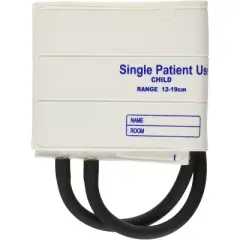MABIS Single Patient Use Disposable Blood Pressure Cuffs with Universal Connectors, Two Tubes, Child Size, 12-19 cm, 5 count