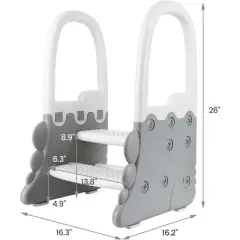 2 Step Toddler Stool with Handrail, Non-Slip Kids Step Stool for Bathroom Sink, Potty Training, Safe Stool for Kitchen Counter, Dual Height Design