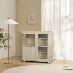 DSVIMOY Guinea Pig Cages,4-Tier Hamster Cage Wood with Storage Cabinet for Rat Chinchilla, Openable Top, Teak, 31.5"*15.75"*33.5"