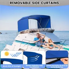 3/4 Bow Bimini Tops with Mesh Sidewalls, Boat Canopy with Support Poles, Marine Grade Pu Coating Canvas, 2 Straps, 2 Rear Support Poles, Zippered Boot