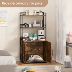 Garvee Cat Litter Box Enclosure with Shelf Storage, 2-in-1 Hidden Cat Washroom Furniture, Hidden Cat Box Enclosure with 3 Shelves and Door
