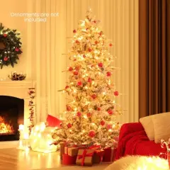 Costway 6 FT/7.5FT Pre-Lit Christmas Tree Snow Flocked Hinged with 715/1107 Branch Tips & 210/350 Lights