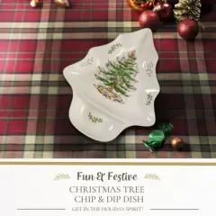 Spode Christmas Tree Chip and Dip Tree-Shaped Dish - 14-Inch Porcelain Holiday Serveware - Dishwasher, Microwave, Freezer Safe
