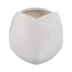 Planter Stoneware Textured Modern Design Indoor Outdoor Home Garden Decor Container - 7" White