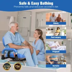 4-in-1 Wide 360&deg;Swivel Shower Chair for Elderly and Disabled, Adjustable Height & Arms Width Padded Shower Chair for Inside Shower & Bathroom Bath Tub