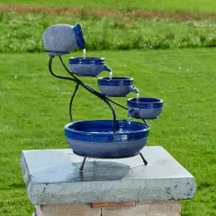 Smart Solar 22" Ceramic Solar Cascade Tiered Fountain - Blueberry
