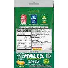 Halls Defense Vitamin C Drops Sugarfree Citrus, 25 Ct