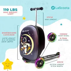 Lascoota Scooter Suitcase, Foldable Scooter Luggage For Kids Ages 3-14 - Astronaut Graphic Suitcase Scooter, Ride On Suitcase