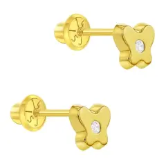 Girls' CZ Butterfly Screw Back 14k Gold Earrings - In Season Jewelry