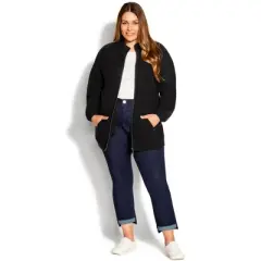 Women's Plus Size Polar Fleece Zip Jacket - black | AVENUE