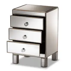 Ewan Mirrored 3 Drawer Nightstand Silver - Baxton Studio