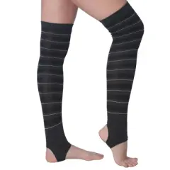 Tipi Toe Womens Stirrup Socks Over the Knee - Charcoal Striped Color Pattern, Toeless Workout Stockings