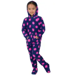 Footed Pajamas - Navy Pink Polka Toddler Hoodie Chenille Onesie