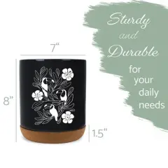 Elanze Designs 8 inch Floral Toucan Large Ceramic Kitchen Utensil Holder Black and White Crock with Cork Base