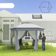 Resenkos Patio Garden Pergola, Pergola Canopy,13' x 13' Pop Up Gazebo Hexagonal Canopy Shelter with 6 Zippered Mesh Netting Gray