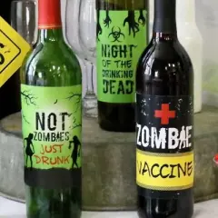Big Dot of Happiness Zombie Zone - Halloween or Birthday Zombie Crawl Party Decorations for Women and Men - Wine Bottle Label Stickers - Set of 4