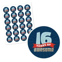 Big Dot of Happiness Boy 16th Birthday - Sweet Sixteen Birthday Party Circle Sticker Labels - 24 Count