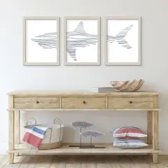Americanflat 16" x 20" Lightwood Nursery Shark Illustration  by Jetty Home - 3 Piece Gallery Framed Print Art Set