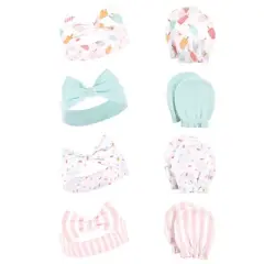 Hudson Baby Infant Girl 16Pc Headband and Scratch Mitten Set, Ice Cream, 0-6 Months