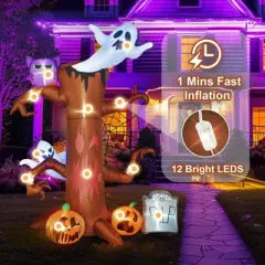 FUN LITTLE TOYS 8 FT Halloween Inflatable Decorations Tree Outdoor with Blow Up Pumpkin Ghost Owl Spider Web and Tombstone for Halloween
