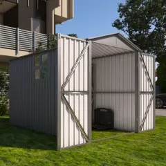 GDFStudio Saxon Motorcycle Outdoor Steel Storage Shed with Window and Tracks