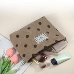 Unique Bargains Portable Corduroy Polka Dot Makeup Bags and Organizers 1 Pc
