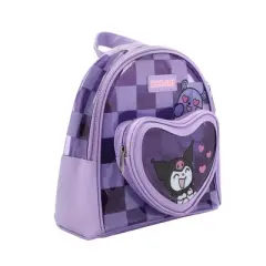Kuromi & Baku Hearts 10" Purple Checkered Women's Mini Backpack