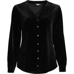 Lands' End Women's Long Sleeve Velvet Button Front Top