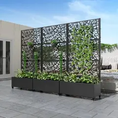 PexFix 72 in. x 35 in. Outdoor Metal Trellis with Planter Box in Web Pattern in Black
