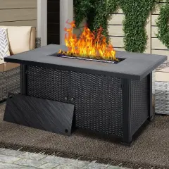 52" Rectangle Propane Fire Pit Table, Steel & Iron Construction, 50,000 BTU, Black