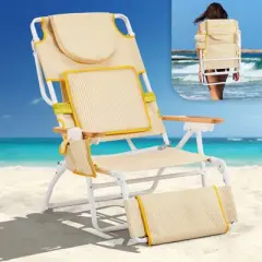Karl Home Yellow Aluminum Folding Beach Chair(Set of 1)